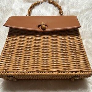 J. McLaughlin Wicker Handbag w/Bamboo Handle